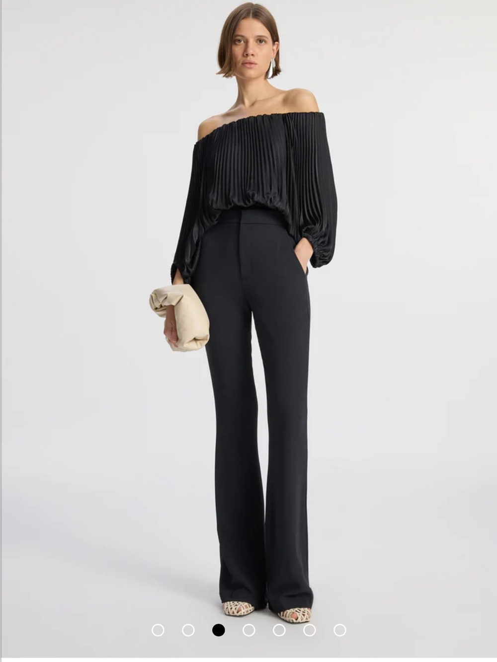 A.L.C. Black Pleated Off-Shoulder Crop Top